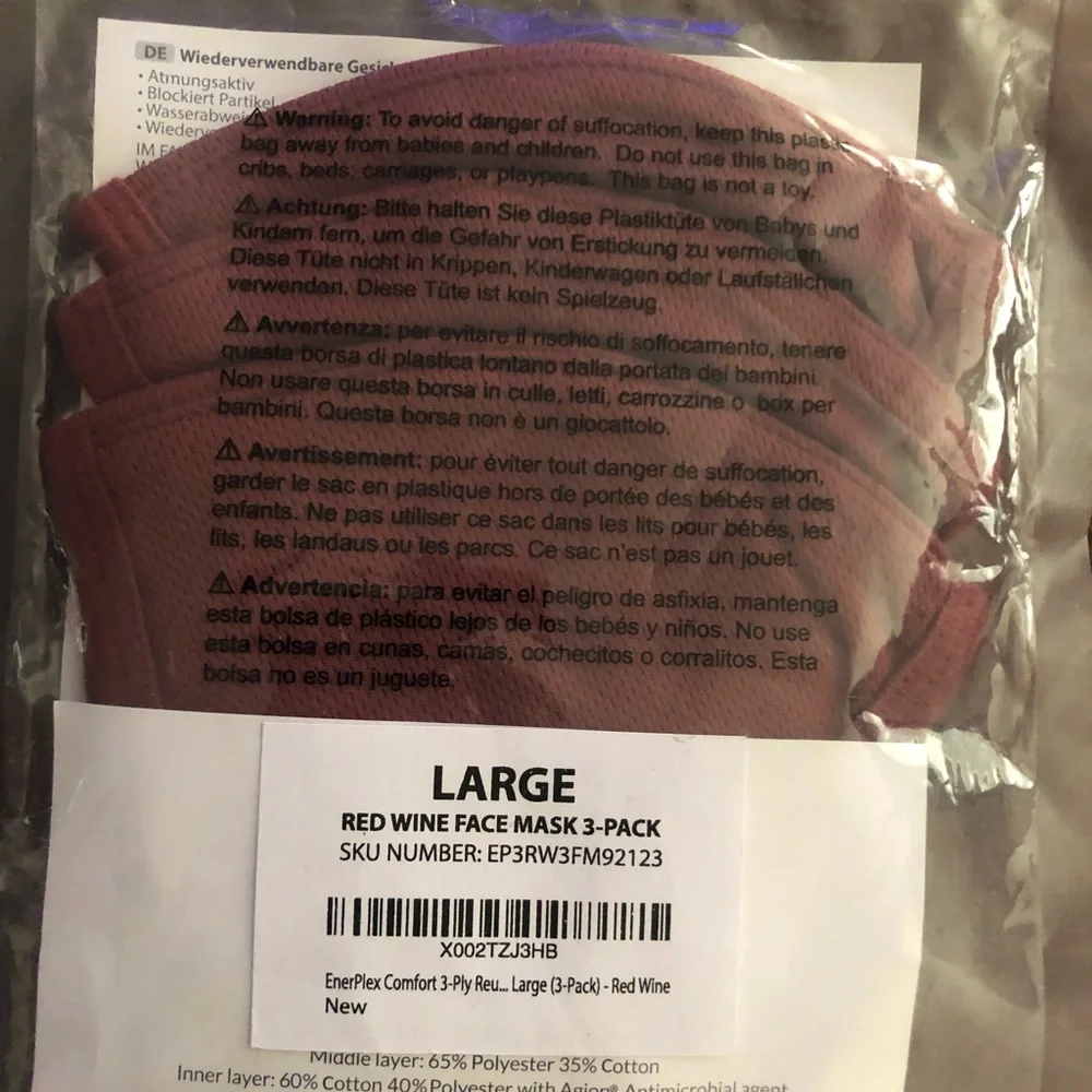 EnerPlex Comfort 3-Ply Reusable Red Face Mask - Breathable Comfort